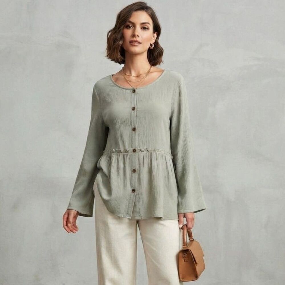 Emery Rose Tunic Blouse Women's Size XL Gray Long Sleeve Boat Neck Casual